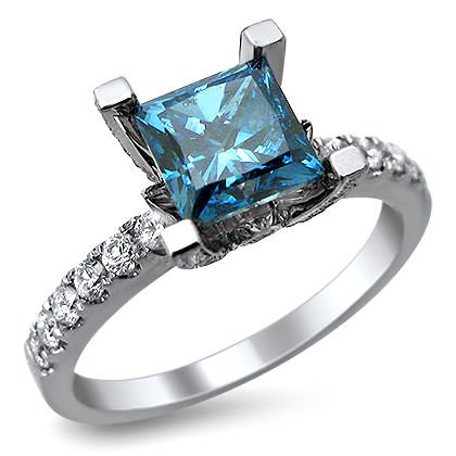 70ct Blue Princess Cut Diamond Engagement Ring 18K White Gold